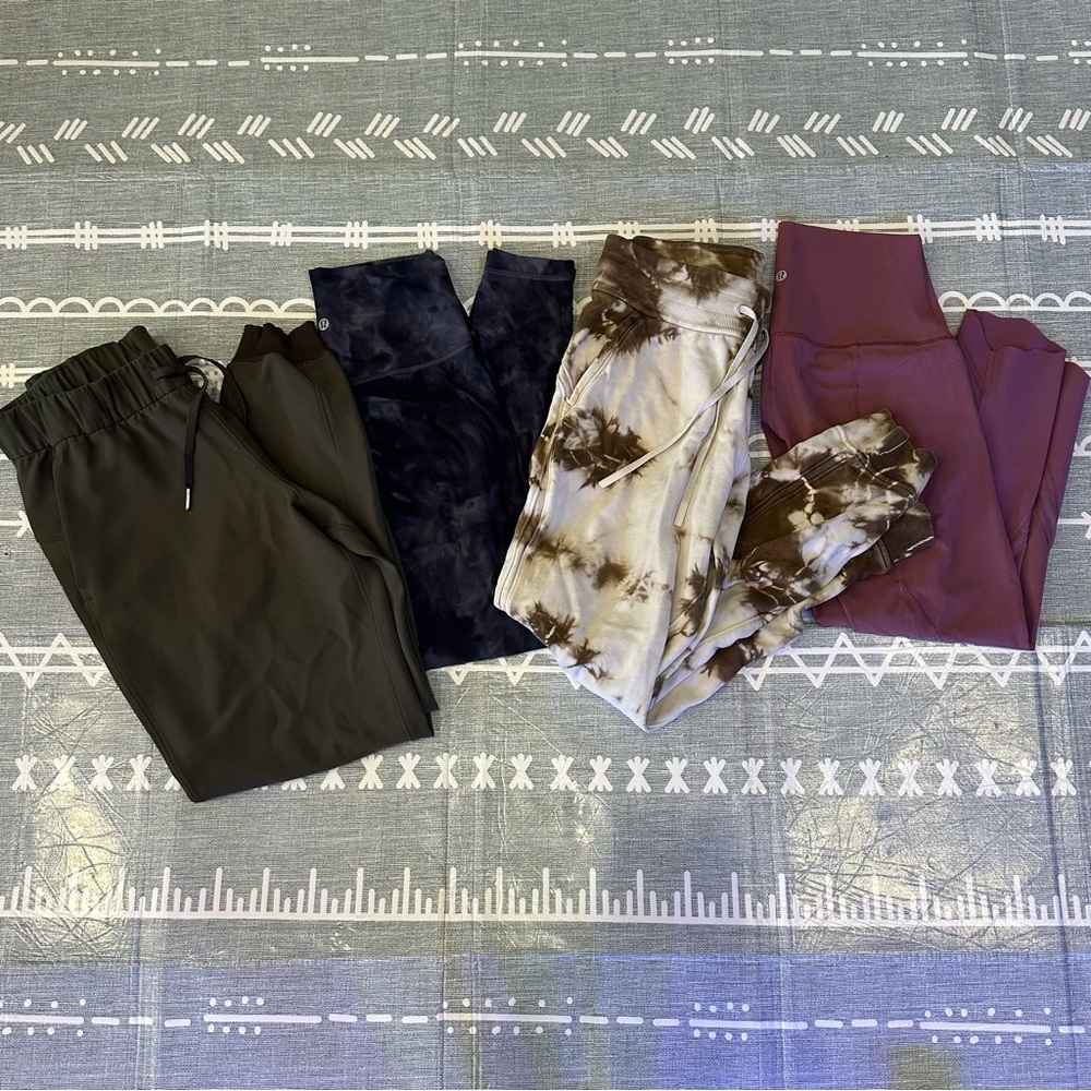 Lot of 4 Lululemon Size 6 Pants, Yoga, Sweatpants, Joggers, great condition!